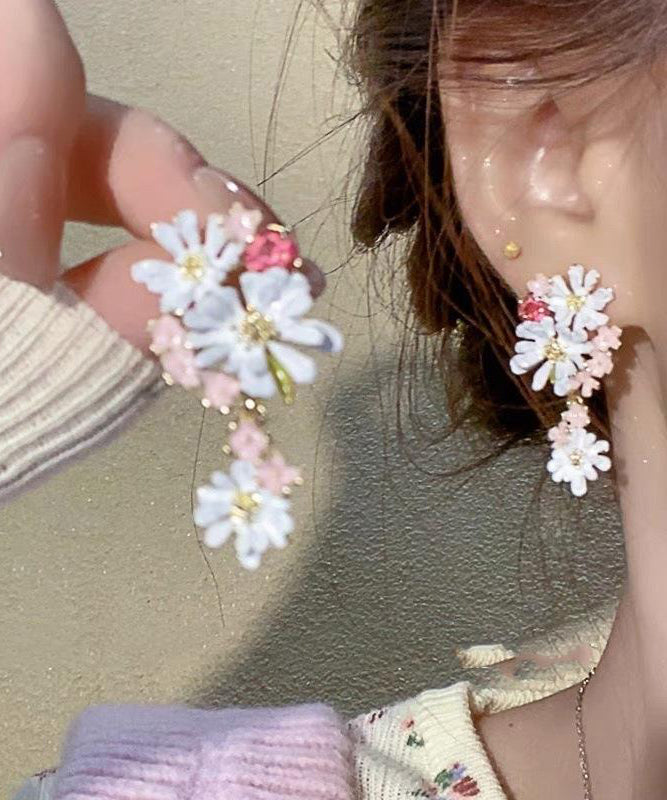 Cute Rainbow Copper Drip Glaze Floral Drop Earrings