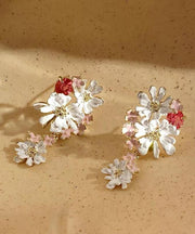 Cute Rainbow Copper Drip Glaze Floral Drop Earrings