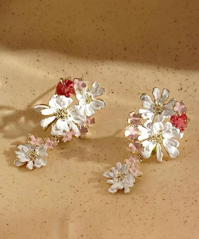 Cute Rainbow Copper Drip Glaze Floral Drop Earrings
