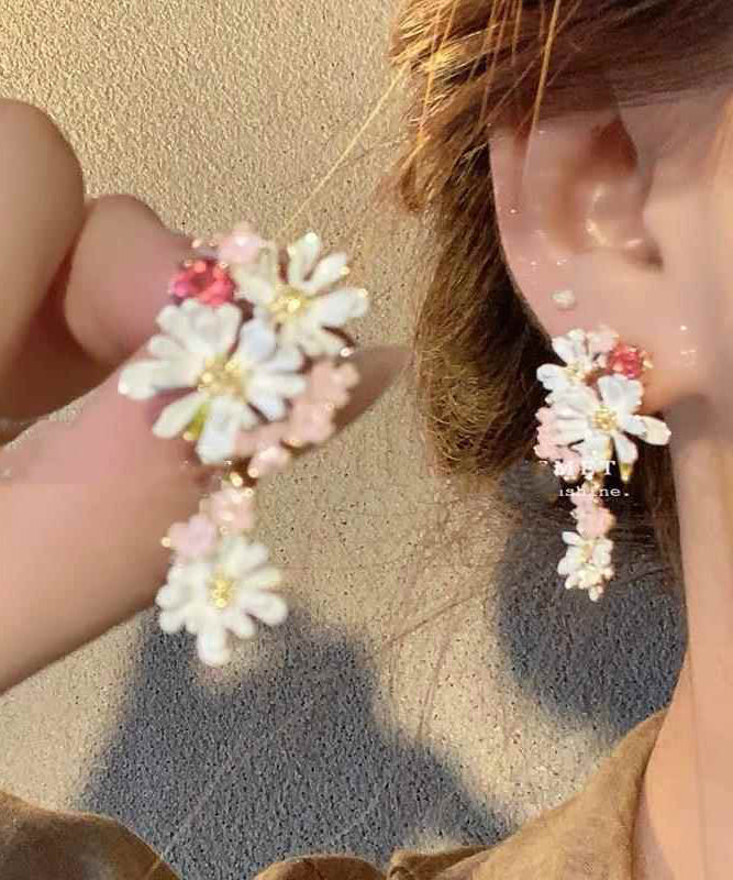 Cute Rainbow Copper Drip Glaze Floral Drop Earrings