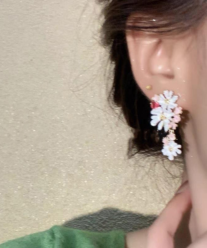 Cute Rainbow Copper Drip Glaze Floral Drop Earrings