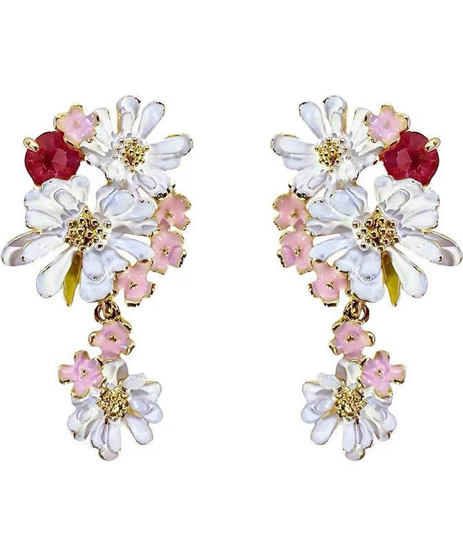 Cute Rainbow Copper Drip Glaze Floral Drop Earrings