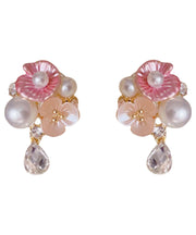 Cute Rainbow Copper Overgild Zircon Pearl Floral Water Droplet Drop Earrings