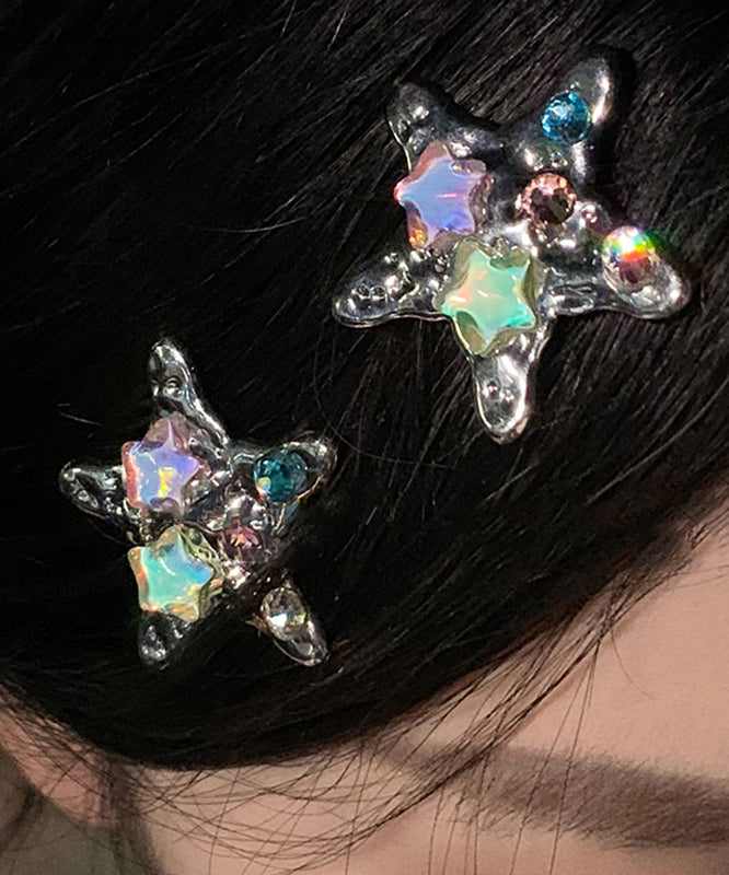 Cute Rainbow Metal Alloy Crystal Star A Pair Hairpin