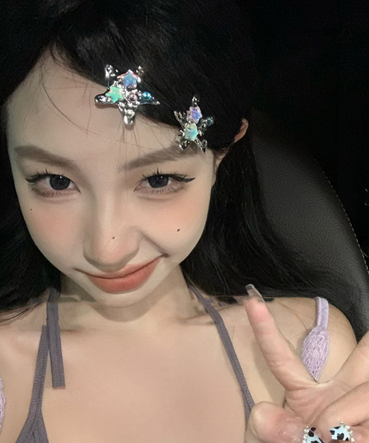 Cute Rainbow Metal Alloy Crystal Star A Pair Hairpin