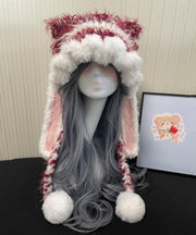 Cute Red And White Knitted Warm Fleece Boonie Hat