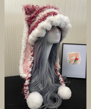 Cute Red And White Knitted Warm Fleece Boonie Hat