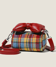 Cute Red Plaid Bow Canvas-linen Girls Round Bag