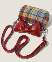 Cute Red Plaid Bow Canvas-linen Girls Round Bag