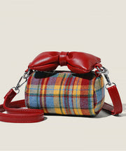 Cute Red Plaid Bow Canvas-linen Girls Round Bag
