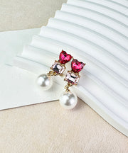 Cute Red Sterling Silver Alloy Love Crystal Zircon PearlDrop Earrings