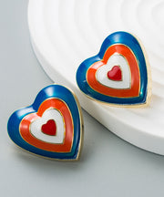 Cute Rose Alloy Drip Glaze Patchwork Love Stud Earrings