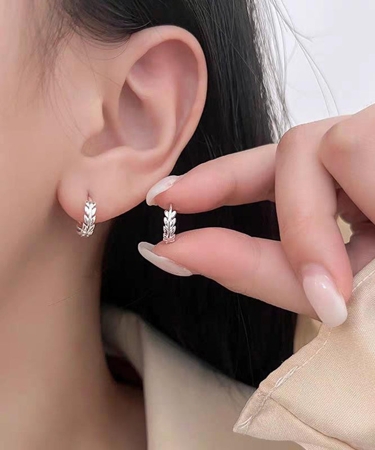 Cute Silk Sterling Silver Ear Of Wheat Hoop Earrings
