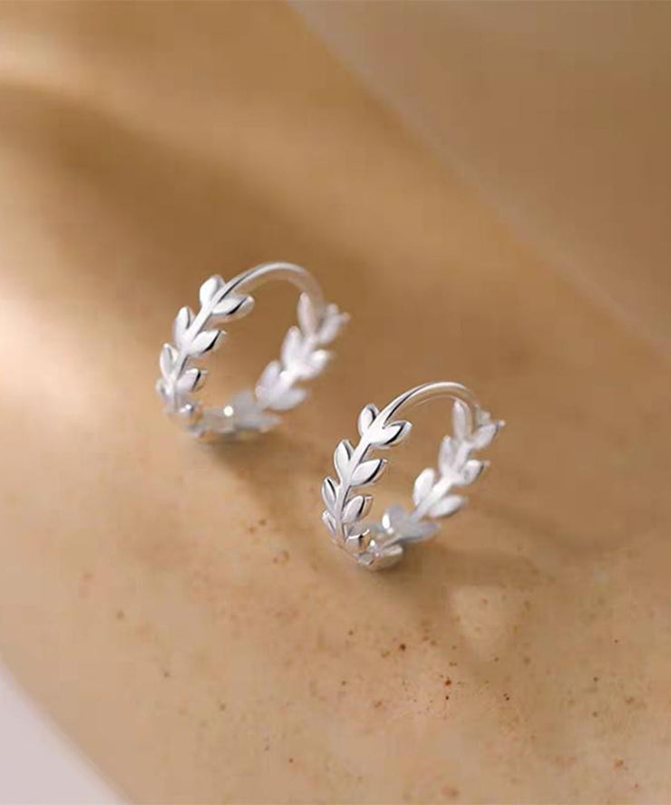 Cute Silk Sterling Silver Ear Of Wheat Hoop Earrings