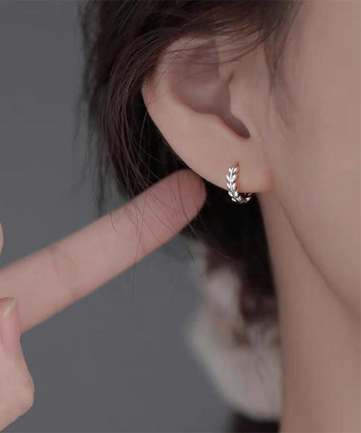 Cute Silk Sterling Silver Ear Of Wheat Hoop Earrings