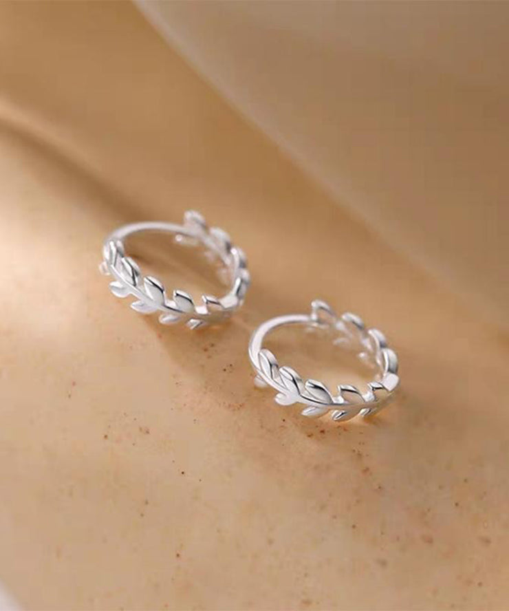 Cute Silk Sterling Silver Ear Of Wheat Hoop Earrings
