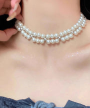 Cute White Alloy Pearl Multilayer Cross Gratuated Bead Necklace