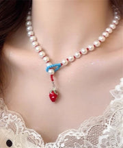 Cute White Alloy Strawberries Pearl Princess Necklace