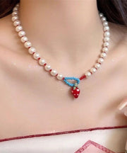 Cute White Alloy Strawberries Pearl Princess Necklace