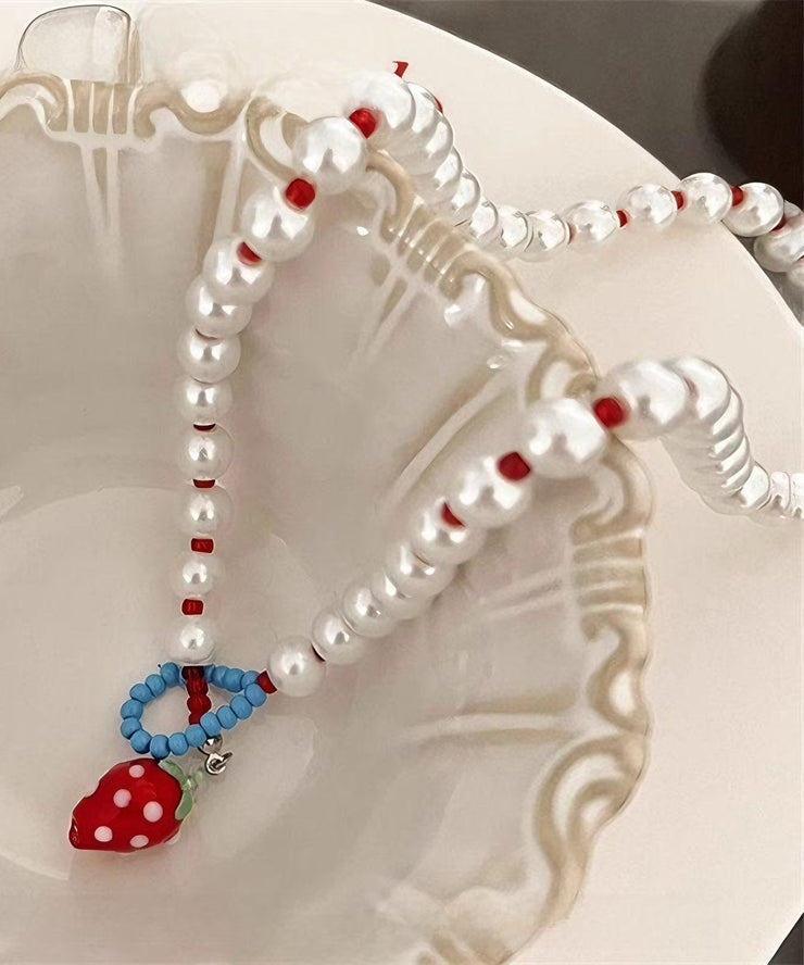 Cute White Alloy Strawberries Pearl Princess Necklace