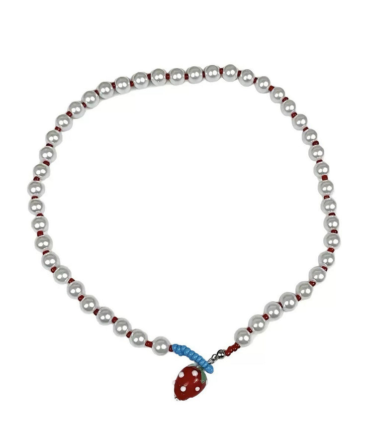 Cute White Alloy Strawberries Pearl Princess Necklace
