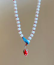 Cute White Alloy Strawberry Pearl Pendant Necklace