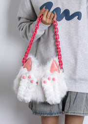Cute White Cat Solid Durable Faux Fur Shoulder Bags