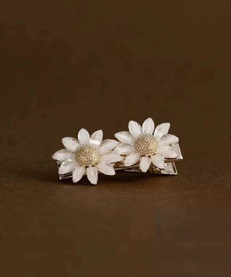 Cute White Copper Overgild Resin Daisy Floral A Pair Hairpin