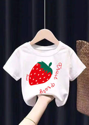 Cute White Graphic Print Patchwork Kids Tops Summer