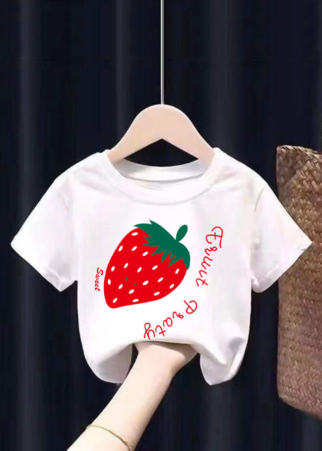 Cute White Graphic Print Patchwork Kids Tops Summer