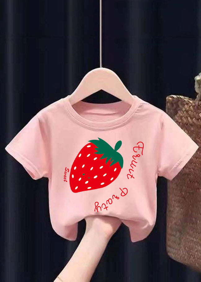 Cute White Graphic Print Patchwork Kids Tops Summer