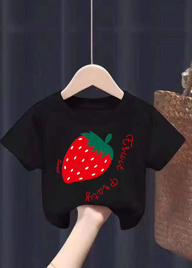 Cute White Graphic Print Patchwork Kids Tops Summer