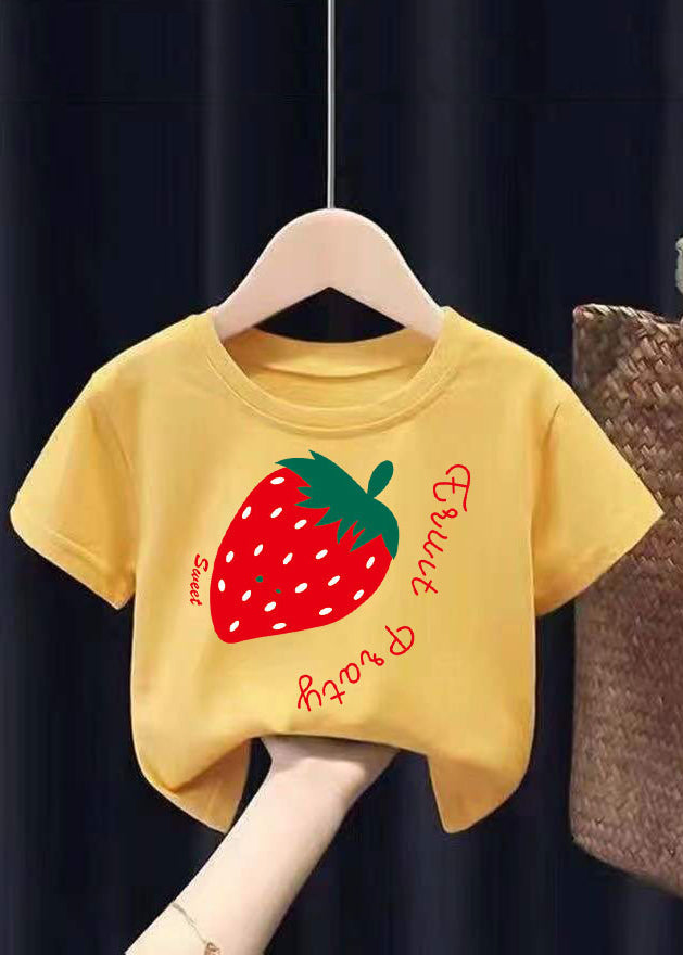 Cute White Graphic Print Patchwork Kids Tops Summer