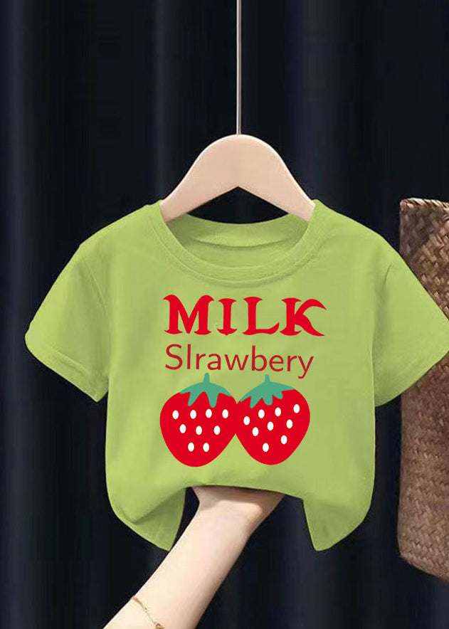 Cute White Graphic Print Patchwork Kids Tops Summer