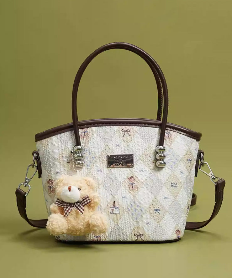 Cute White Jacquard Solid Durable Faux Leather Tote Handbag