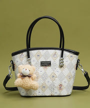 Cute White Jacquard Solid Durable Faux Leather Tote Handbag
