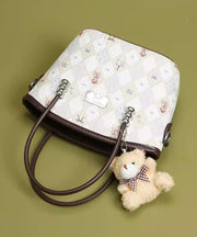 Cute White Jacquard Solid Durable Faux Leather Tote Handbag