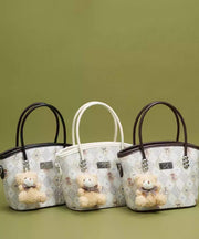 Cute White Jacquard Solid Durable Faux Leather Tote Handbag