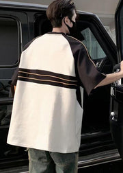 Cute White Oversized Patchwork Cotton Men Sweatshirt Fall