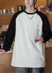 Cute White Oversized Patchwork Cotton Men Sweatshirt Fall