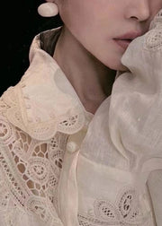 Cute White Peter Pan Collar Hollow Out Button Top Lantern Sleeve