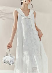 Cute White Sailor Collar Patchwork Party Long Dress Sleeveless