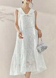 Cute White Sailor Collar Patchwork Party Long Dress Sleeveless