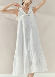 Cute White Sailor Collar Patchwork Party Long Dress Sleeveless