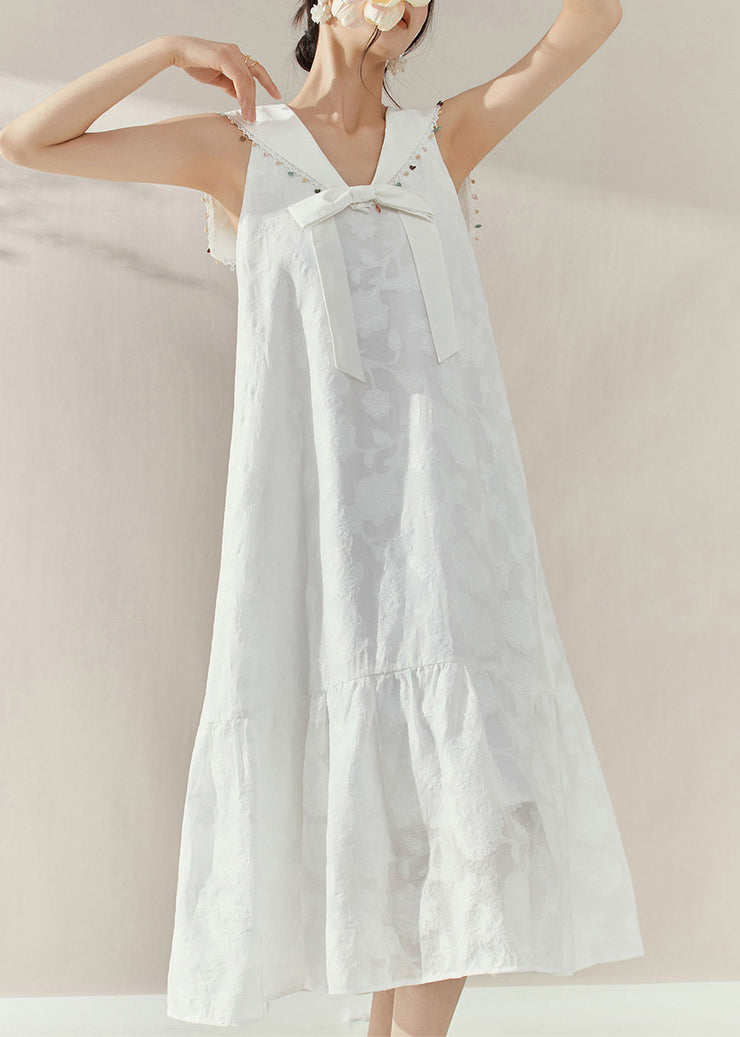 Cute White Sailor Collar Patchwork Party Long Dress Sleeveless