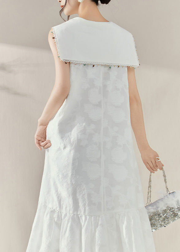 Cute White Sailor Collar Patchwork Party Long Dress Sleeveless