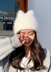 Cute White Warm Rabbit Hair Knit Bonnie Hat