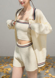 Cute White Zip Up Striped Knit 3 Piece Outfit Fall