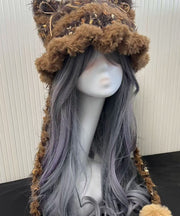 Cute Winter Knitted Patchwork Fuzzy Fur Thick Warm Hat