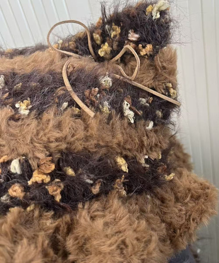 Cute Winter Knitted Patchwork Fuzzy Fur Thick Warm Hat